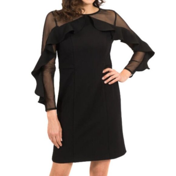 R & M Richards Dress 18W Stretch Black Sheer Long Sleeve Top Wedding Cruise - Picture 1 of 13